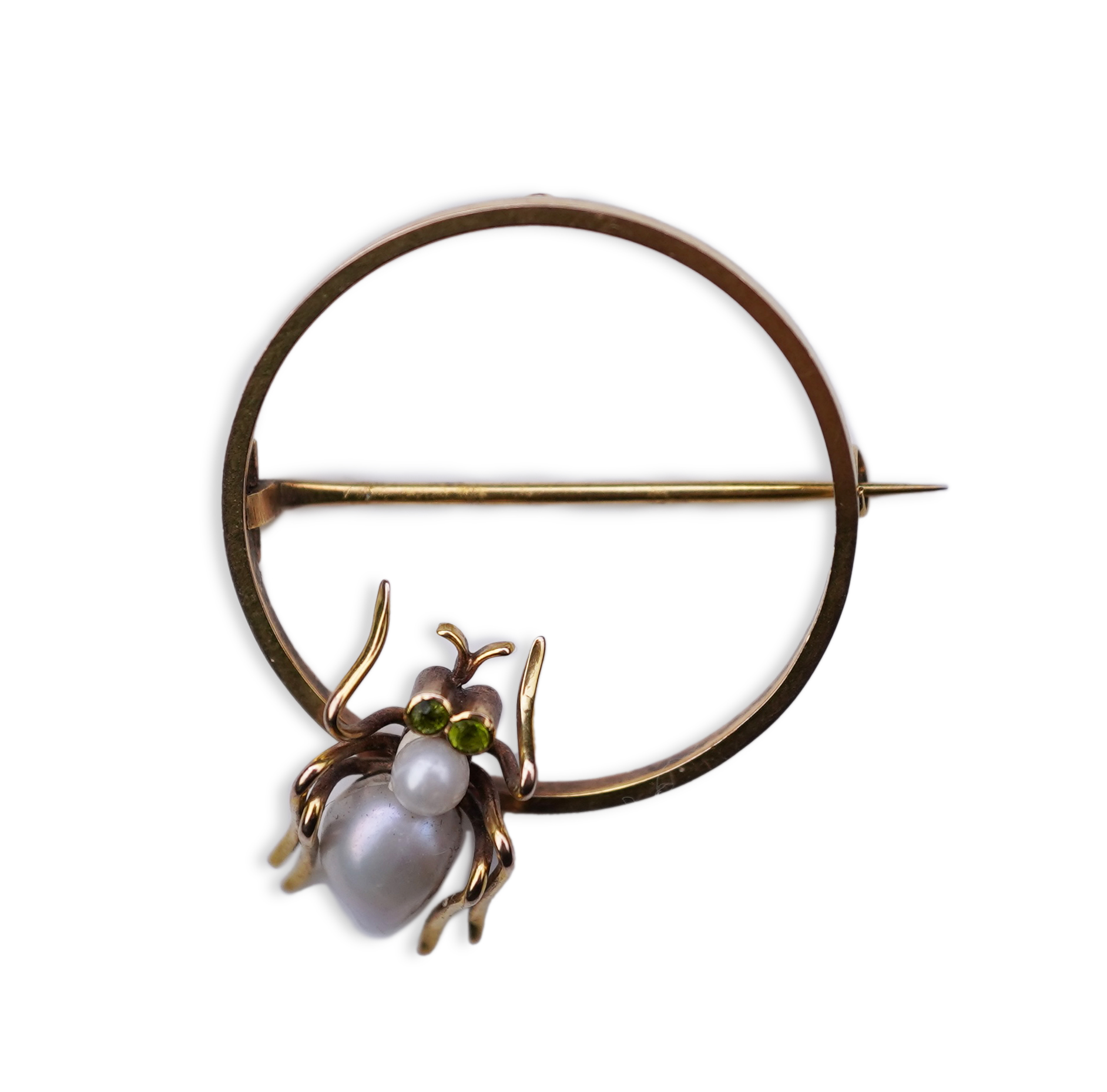 A n Edwardian gold pearl and peridot novelty brooch, early 20th century